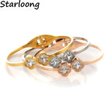 Two Four-leaf Clover Rhinestone Beads Cuff Stainless Steel Wristband Bangles