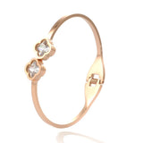 Two Four-leaf Clover Rhinestone Beads Cuff Stainless Steel Wristband Bangles