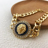 Punk Lion Head Charm Bracelet Zircon Chain Bangle