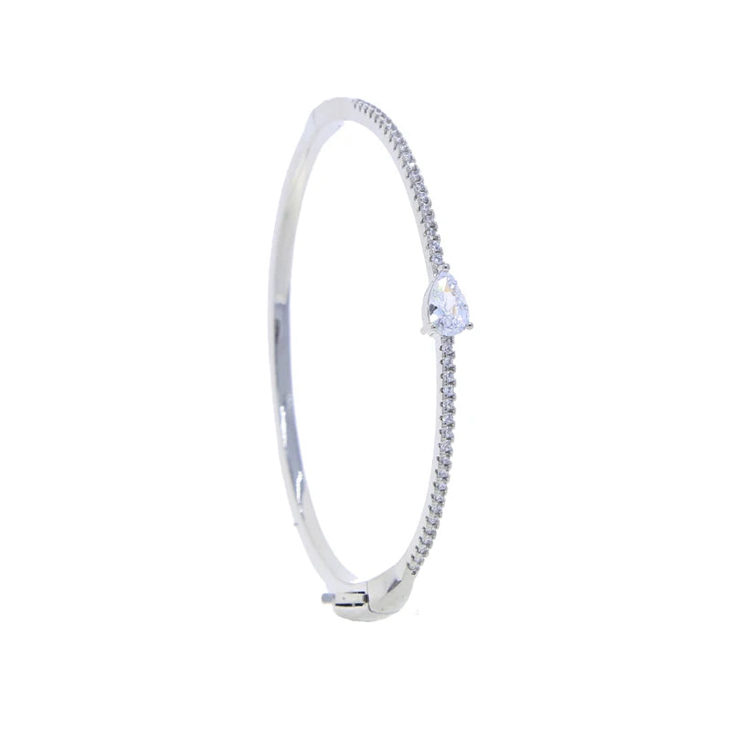 Punk Heart Tear CZ Silver Bracelet Bangle for Women Wedding