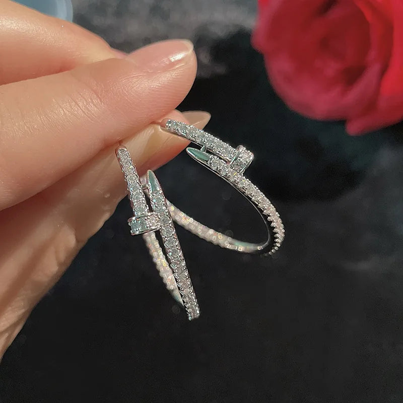 Punk Zircon Nails Hoop Earrings Ladies Circle Statement Party Banquet Jewelry