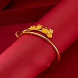 Pure 999 Peach Blossom Bracelets Jewelry for Women Adjustable Bangles Bracelets
