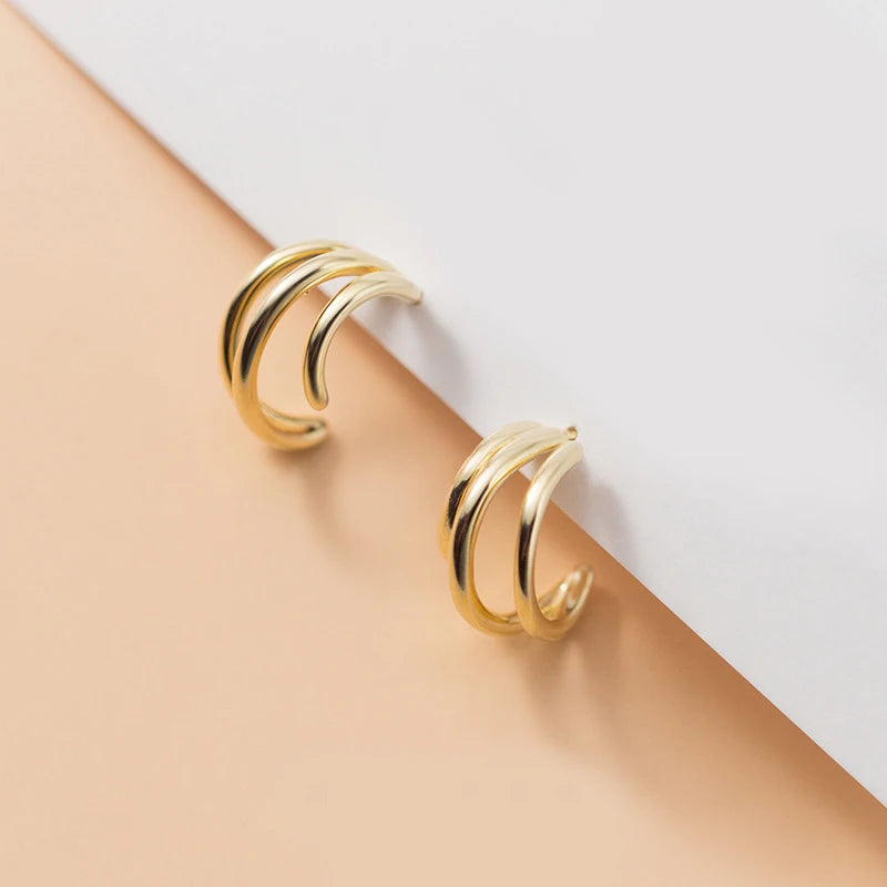 3 Thick Silver Earrings S925 Stud Bohemian Jewelry