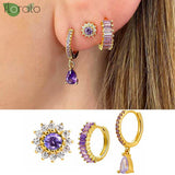 Purple Crystal Zircon Drop Earrings 925 Sterling Silver Classic Hoop Women's Jew