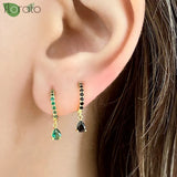 Purple Crystal Zircon Drop Earrings 925 Sterling Silver Classic Hoop Women's Jew