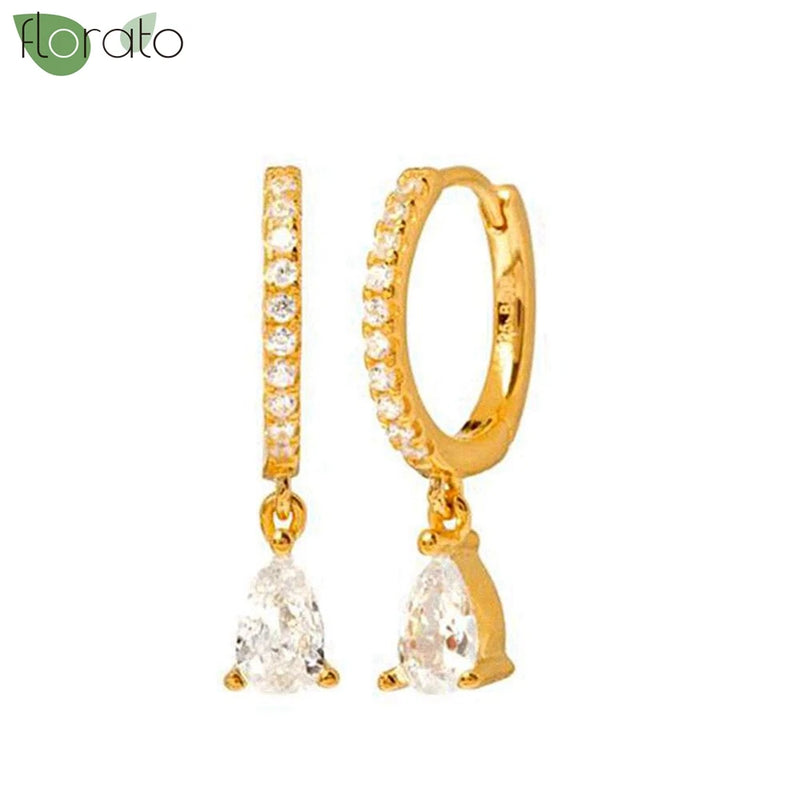 Purple Crystal Zircon Drop Earrings 925 Sterling Silver Classic Hoop Women's Jew