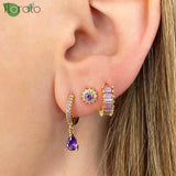 Purple Crystal Zircon Drop Earrings 925 Sterling Silver Classic Hoop Women's Jew