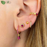 Purple Crystal Zircon Drop Earrings 925 Sterling Silver Classic Hoop Women's Jew