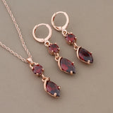 Natural Zircon Earring Pendant Set 585 Rose Wedding Jewelry Set