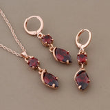 Natural Zircon Earring Pendant Set 585 Rose Wedding Jewelry Set