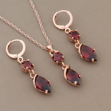 Natural Zircon Earring Pendant Set 585 Rose Wedding Jewelry Set