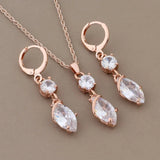 Natural Zircon Earring Pendant Set 585 Rose Wedding Jewelry Set