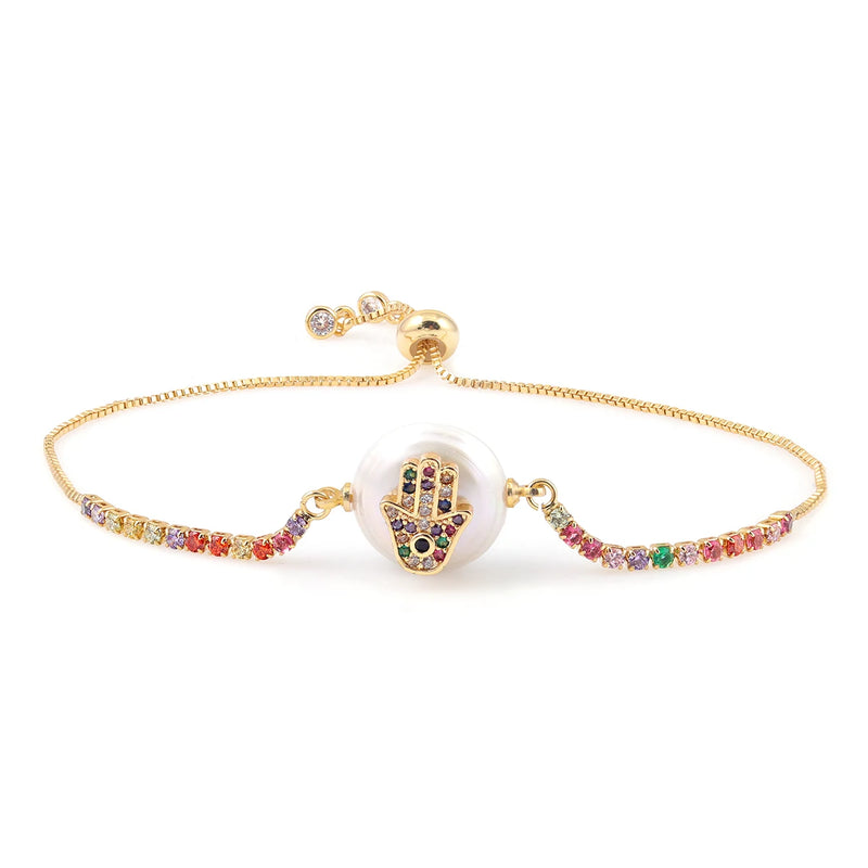 Rainbow CZ Tree Of Life Bracelet Evil Eye Charms Chain Bracelets