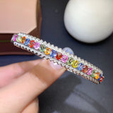 Rainbow Candy Tourmaline Bracelet Women's Silver Plated Colorful Bangle