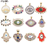 Rainbow CZ Evil Eye Pendant Hamsa Hand Charm for Necklace DIY