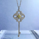 925 Silver Citrine Sapphire Key Pendant Necklace Fine Jewelry