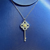 925 Silver Citrine Sapphire Key Pendant Necklace Fine Jewelry