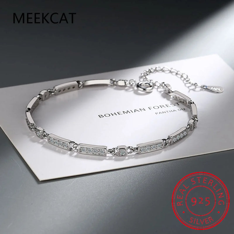 925 Silver CZ Tennis Chain Bracelet Wedding Jewelry