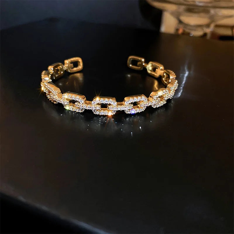 Zircon Chain Open Bracelet Flash High-End Women Jewelry