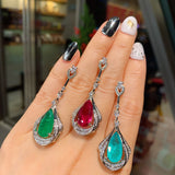 Red Crystal Zircon Droplet Earrings Wedding Jewelry Gift