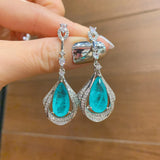 Red Crystal Zircon Droplet Earrings Wedding Jewelry Gift