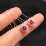 Red Oval CZ Pendant Necklace Wedding Anniversary Gift