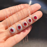 Red Oval CZ Pendant Necklace Wedding Anniversary Gift
