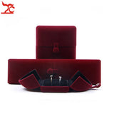 Red Velvet Engagement Jewelry Box Double Open Couple Ring Pendant Case
