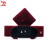 Red Velvet Engagement Jewelry Box Double Open Couple Ring Pendant Case