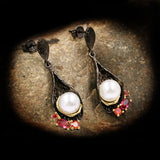 Retro Diamond-studded Pearl Earrings Wild Hollow Water Drop Jewelry