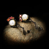 Retro Diamond-studded Pearl Earrings Wild Hollow Water Drop Jewelry