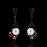 Retro Diamond-studded Pearl Earrings Wild Hollow Water Drop Jewelry