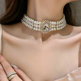 Vintage Pearl Choker Crystal Necklace for Weddings