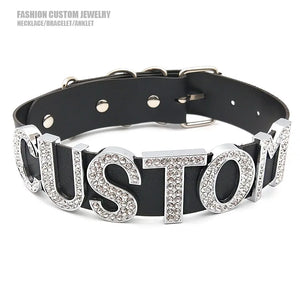 Rhinestone Big Letters Wide Choker Collar Punk Name Necklace