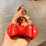 Rhinestone Bow Keychain Gold Metal Ring Car Motorcycle Key Accessory