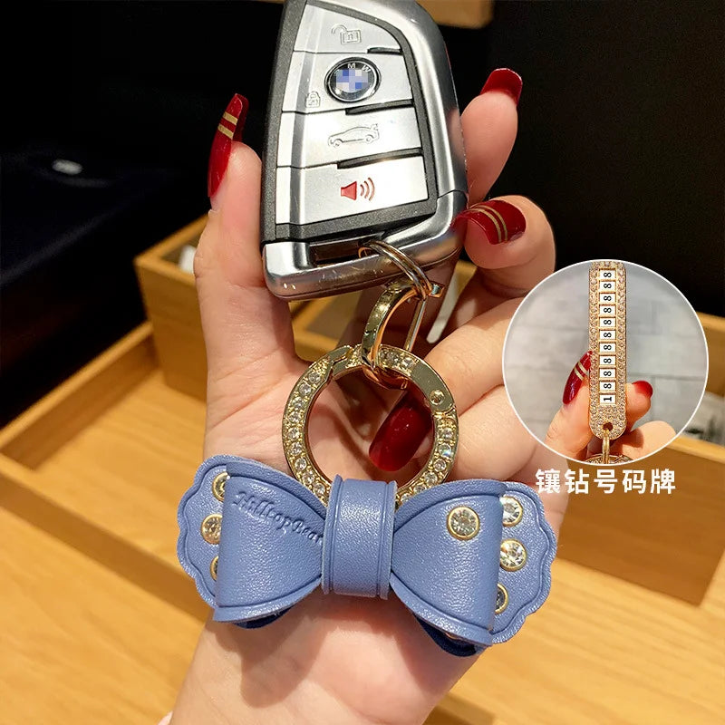 Rhinestone Bow Keychain Gold Metal Ring Car Motorcycle Key Accessory