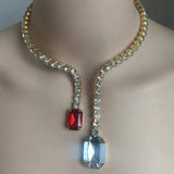 Rhinestone Bridal Square Asymmetric Necklace Crystal Choker Wedding Jewelry