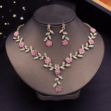 Bride Jewelry Set Flower Choker Necklace Earrings Wedding Dress Bridal