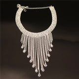 Boho Rhinestone Tassel Choker Necklace Water Drop Pendant