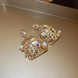 Pearl Birdcage Drop Earrings Rhinestone Dangle Earrings
