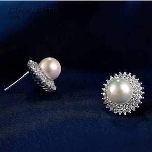 925 Sterling Silver Pearl Flower Stud Earrings - Gift For Girl