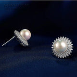 925 Sterling Silver Pearl Flower Stud Earrings - Gift For Girl