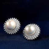 925 Sterling Silver Pearl Flower Stud Earrings - Gift For Girl