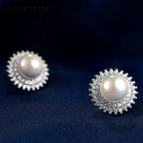 925 Sterling Silver Pearl Flower Stud Earrings - Gift For Girl