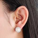925 Sterling Silver Pearl Flower Stud Earrings - Gift For Girl
