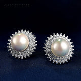 925 Sterling Silver Pearl Flower Stud Earrings - Gift For Girl