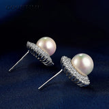 925 Sterling Silver Pearl Flower Stud Earrings - Gift For Girl