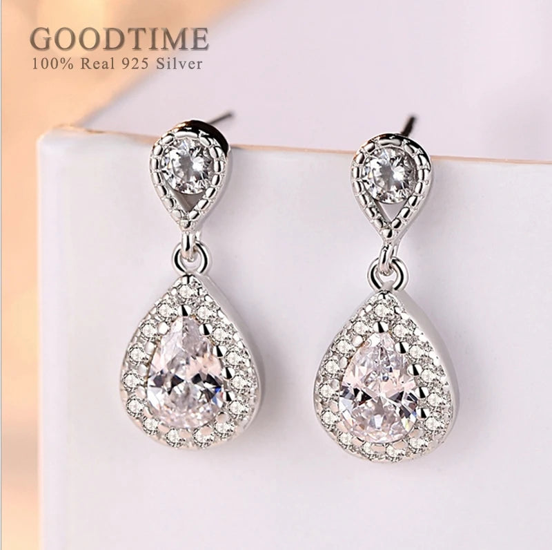 Sterling Silver Rhinestone Drop Earrings for Women Bride Wedding Party