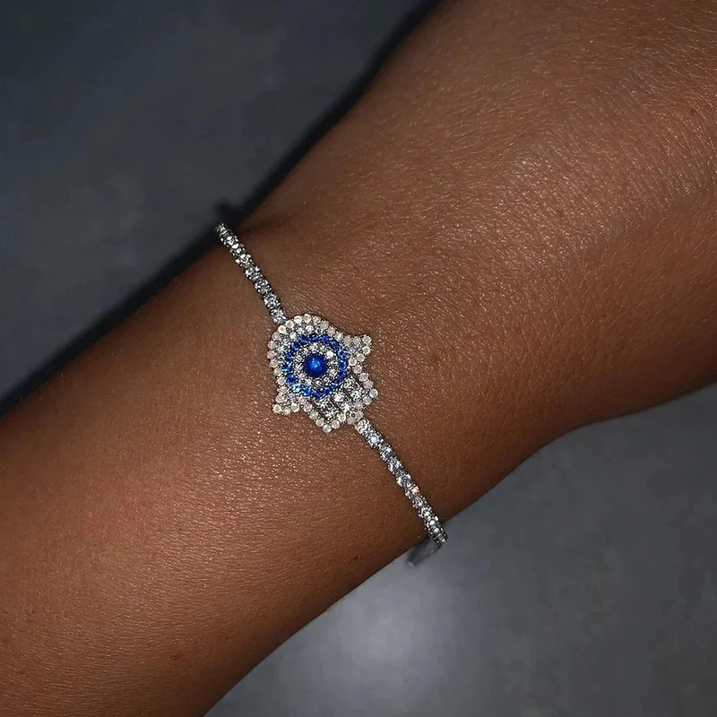 Rhinestone Evil Eye Charm Bracelet Crystal Adjustable Jewelry