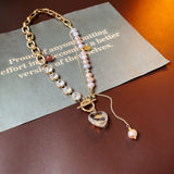 Rhinestone Pearl OT Buckle Choker Necklace Heart Pendant